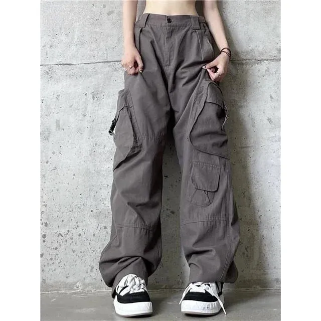 Advbridge  New Oversized Pocket Cargo Pants Girls Retro Couples Straight Casual Pants Streetwear Women Wide Leg High Waist  y2k Pants