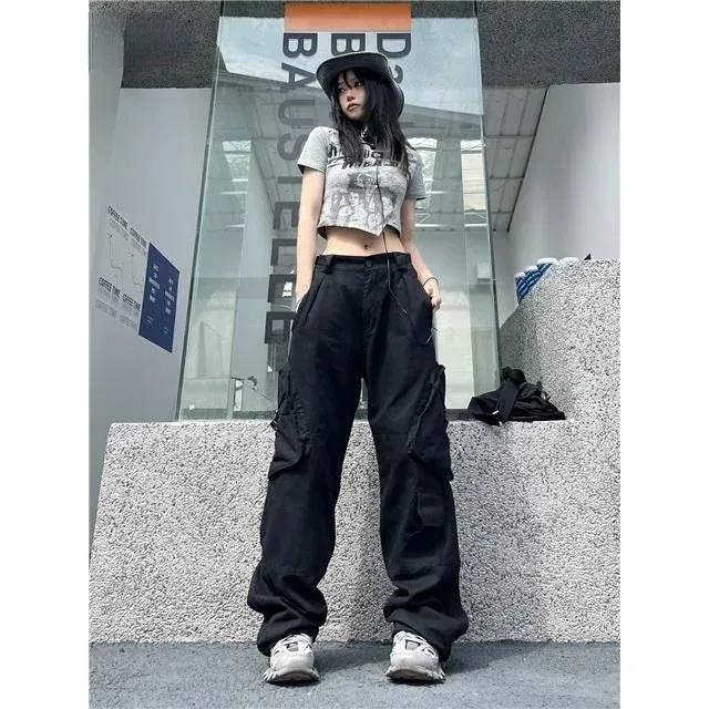 Advbridge  New Oversized Pocket Cargo Pants Girls Retro Couples Straight Casual Pants Streetwear Women Wide Leg High Waist  y2k Pants