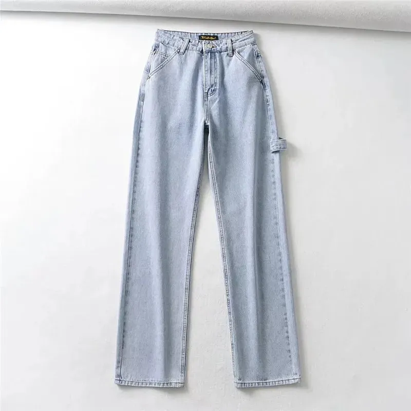 Advbridge -  Women's High Waist Fashion Streetwear Straight Leg Jeans Woman Girls Wide Leg Trousers Female Jean Femme Denim Pants Mom Jeans