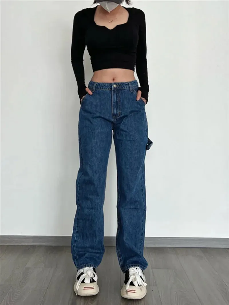 Advbridge -  Women's High Waist Fashion Streetwear Straight Leg Jeans Woman Girls Wide Leg Trousers Female Jean Femme Denim Pants Mom Jeans