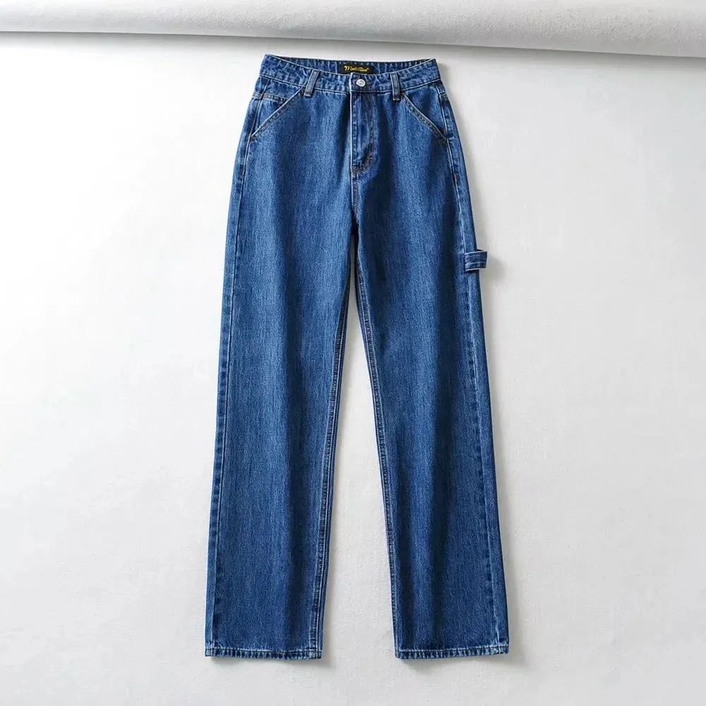 Advbridge -  Women's High Waist Fashion Streetwear Straight Leg Jeans Woman Girls Wide Leg Trousers Female Jean Femme Denim Pants Mom Jeans