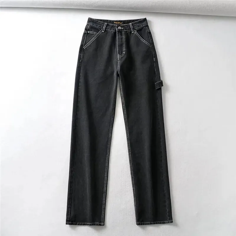 Advbridge -  Women's High Waist Fashion Streetwear Straight Leg Jeans Woman Girls Wide Leg Trousers Female Jean Femme Denim Pants Mom Jeans