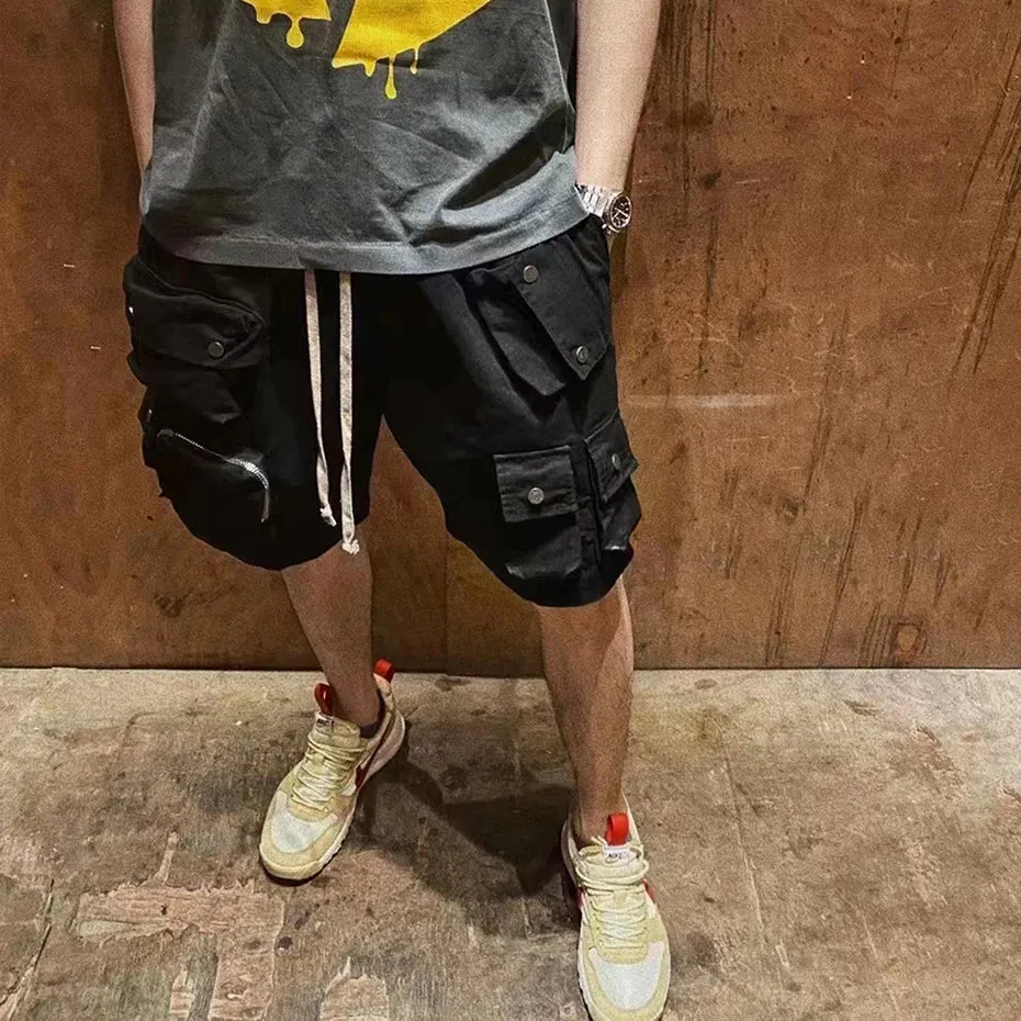 Aidase Hip Hop Y2K Streetwear Cargo Shorts Multi Pockets Tactical Fashion Man Shorts Techwear Harajuku Summer Casual Short Pants