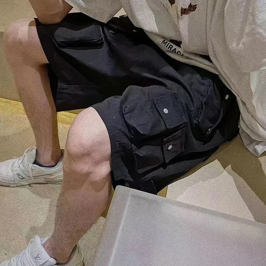 Aidase Hip Hop Y2K Streetwear Cargo Shorts Multi Pockets Tactical Fashion Man Shorts Techwear Harajuku Summer Casual Short Pants