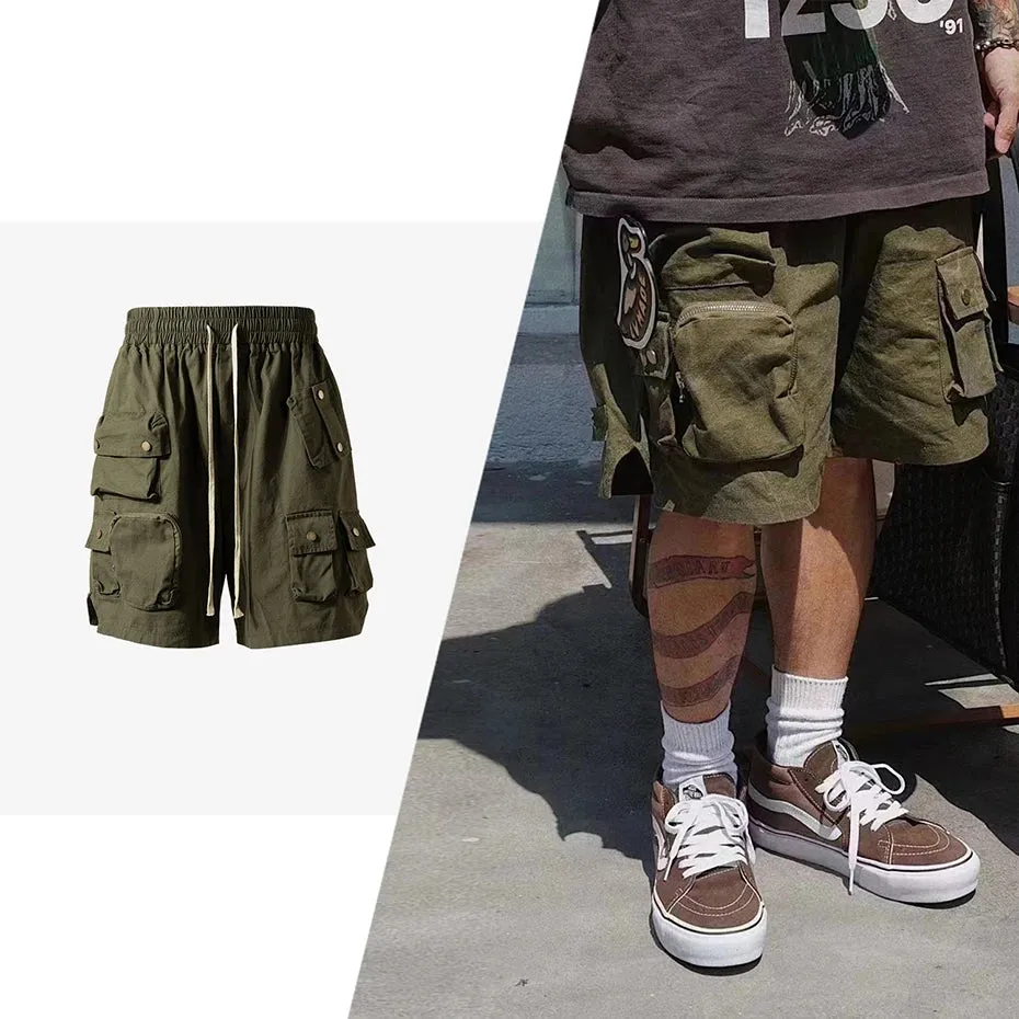 Aidase Hip Hop Y2K Streetwear Cargo Shorts Multi Pockets Tactical Fashion Man Shorts Techwear Harajuku Summer Casual Short Pants