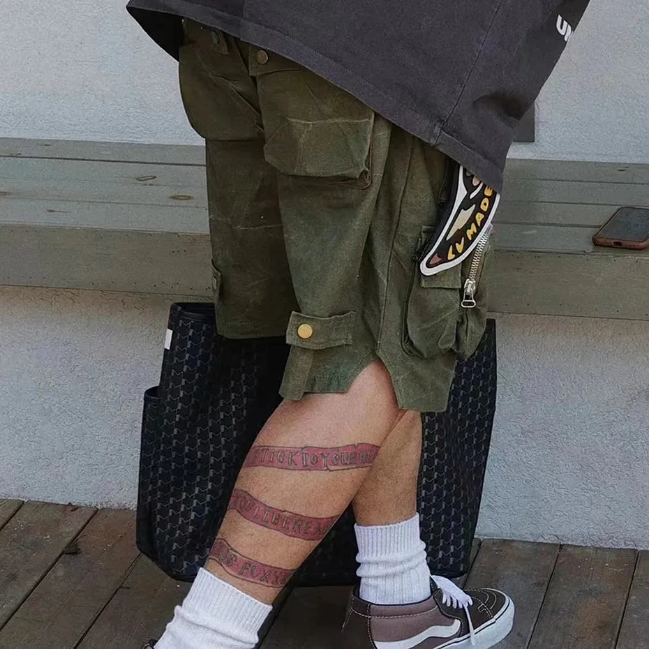 Aidase Hip Hop Y2K Streetwear Cargo Shorts Multi Pockets Tactical Fashion Man Shorts Techwear Harajuku Summer Casual Short Pants