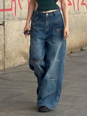 Baggy Jeans Vintage Jeans Women Low Waist Button Up Straight Pants Baggy 90s Denim Cargo Pants