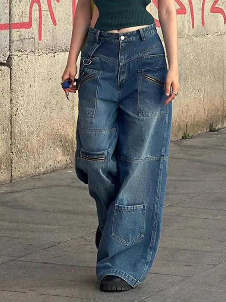 Baggy Jeans Vintage Jeans Women Low Waist Button Up Straight Pants Baggy 90s Denim Cargo Pants