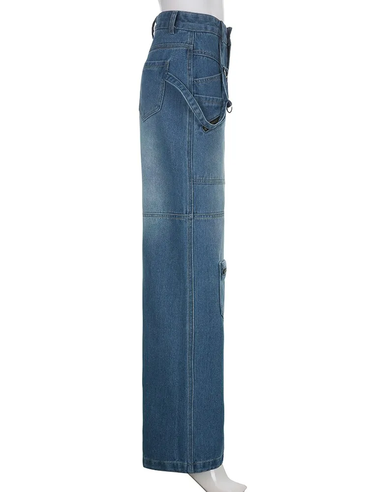 Baggy Jeans Vintage Jeans Women Low Waist Button Up Straight Pants Baggy 90s Denim Cargo Pants