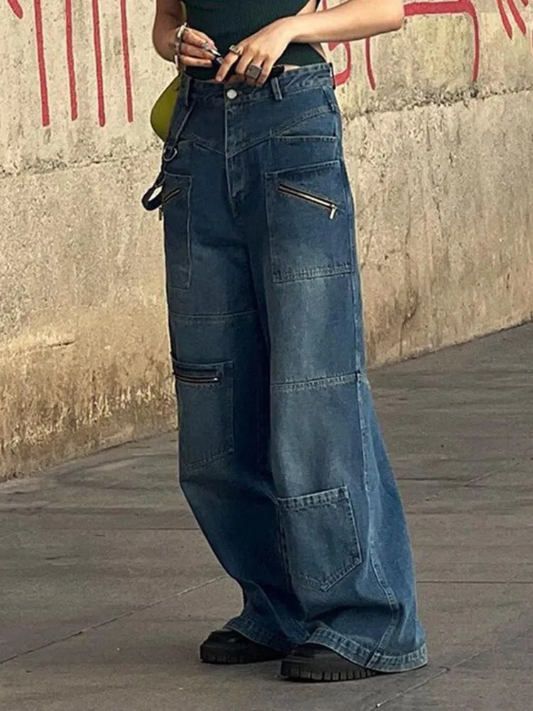 Baggy Jeans Vintage Jeans Women Low Waist Button Up Straight Pants Baggy 90s Denim Cargo Pants