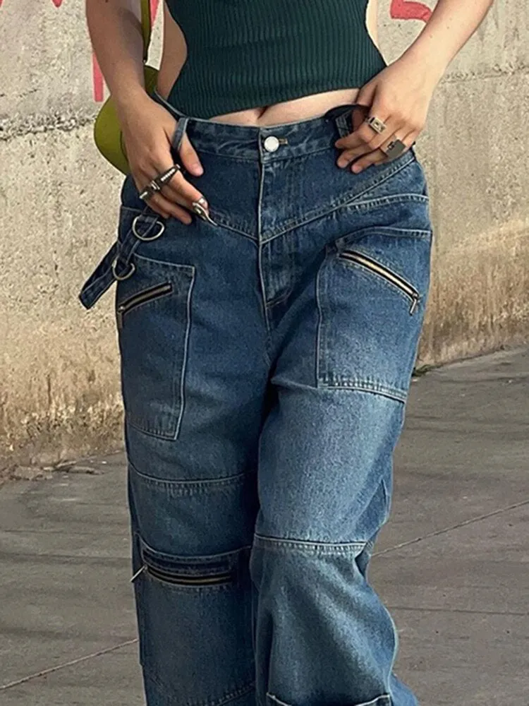 Baggy Jeans Vintage Jeans Women Low Waist Button Up Straight Pants Baggy 90s Denim Cargo Pants