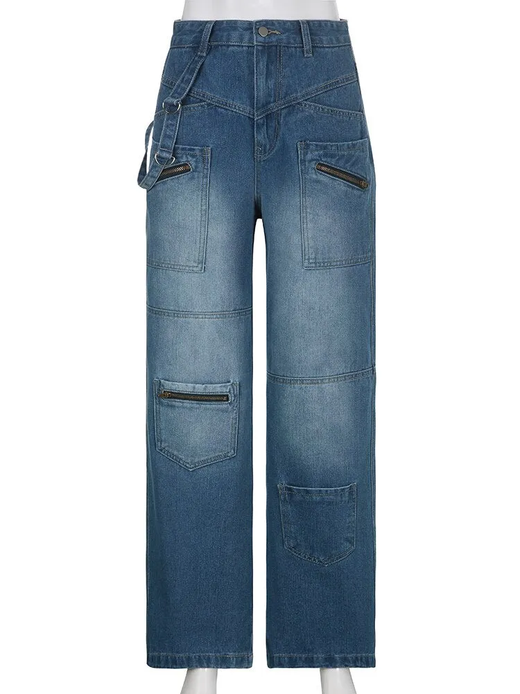 Baggy Jeans Vintage Jeans Women Low Waist Button Up Straight Pants Baggy 90s Denim Cargo Pants
