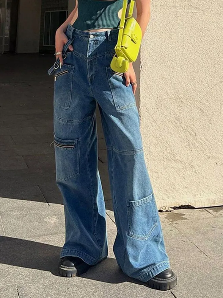 Baggy Jeans Vintage Jeans Women Low Waist Button Up Straight Pants Baggy 90s Denim Cargo Pants