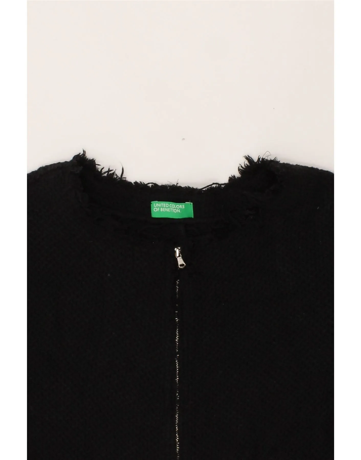 BENETTON Womens Crop 3/4 Sleeve Cardigan Sweater UK 8 Small Black Cotton