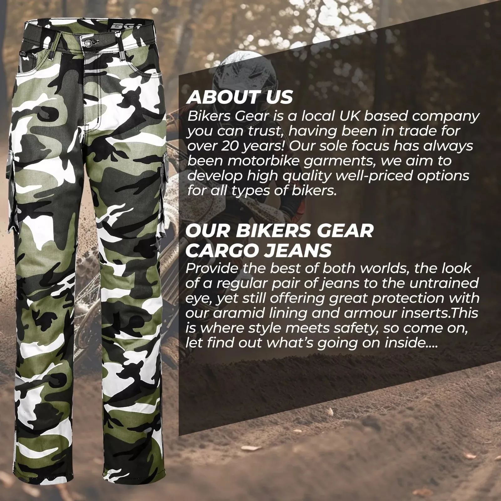 BGA Robin Men Motorcycle Protective Cargo Pants Grey/Camo