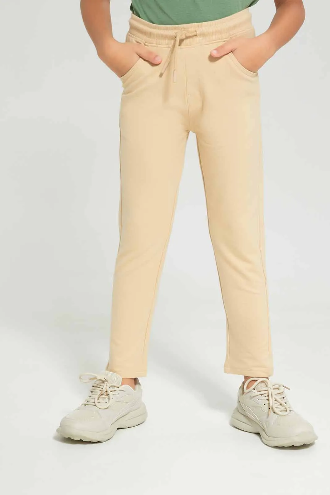 Boys Beige Cargo Stretch Pants