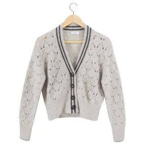 Brunello Cucinelli Light Taupe Mohair Knit Crop Cardigan Sweater - S (4/6)