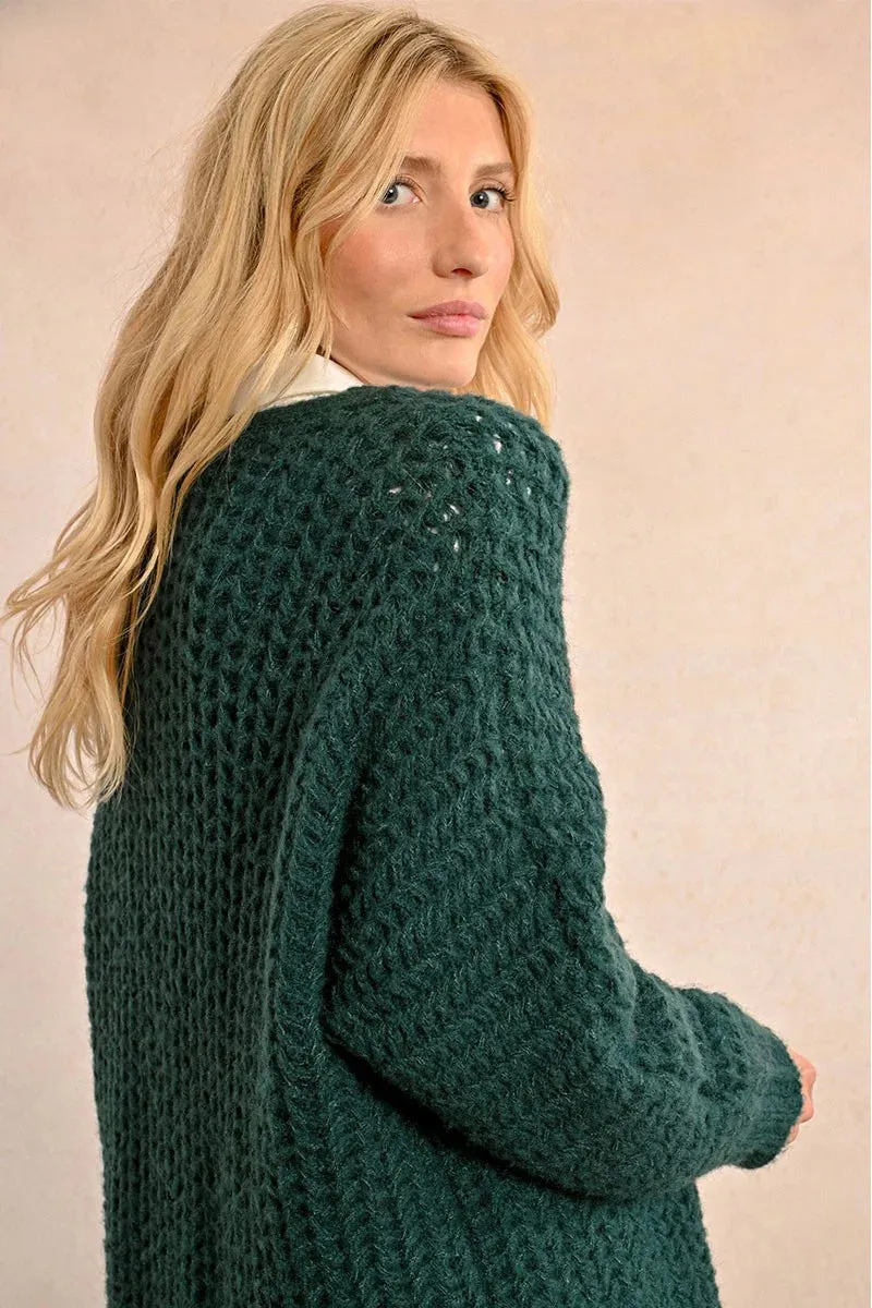 Cable Cardigan - Forest Green