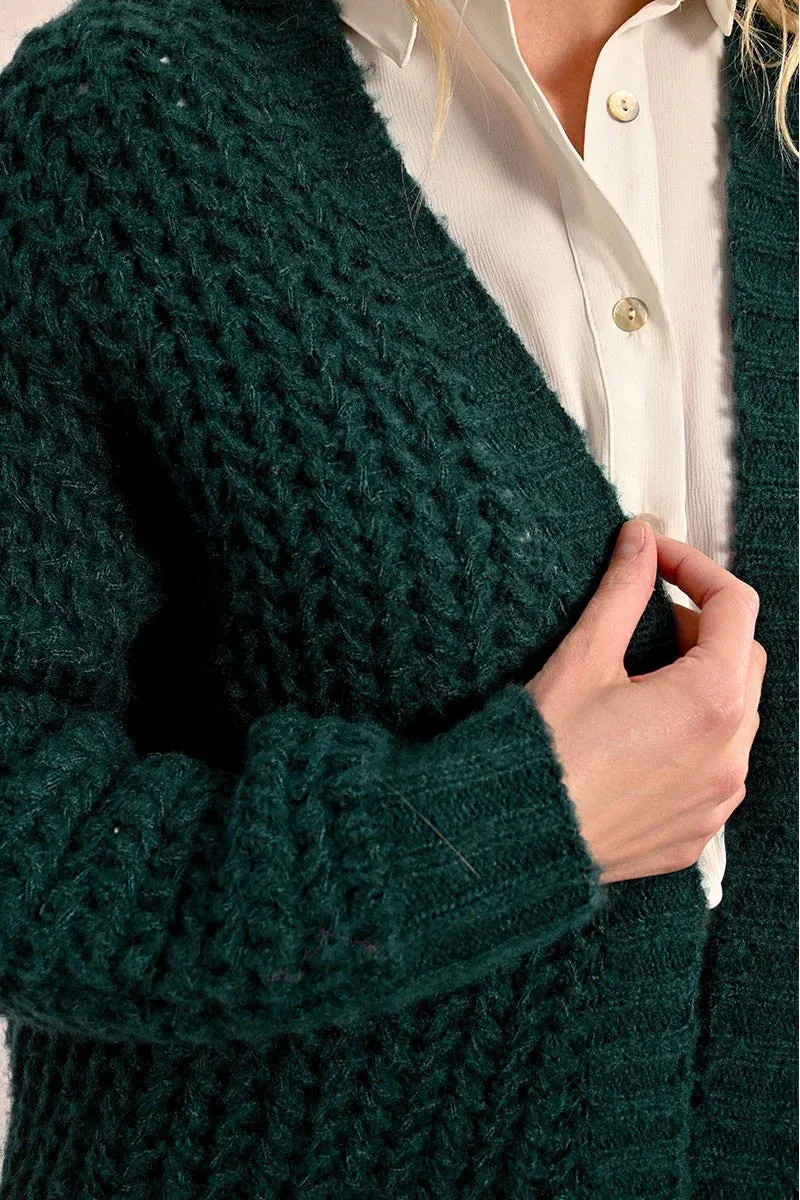 Cable Cardigan - Forest Green