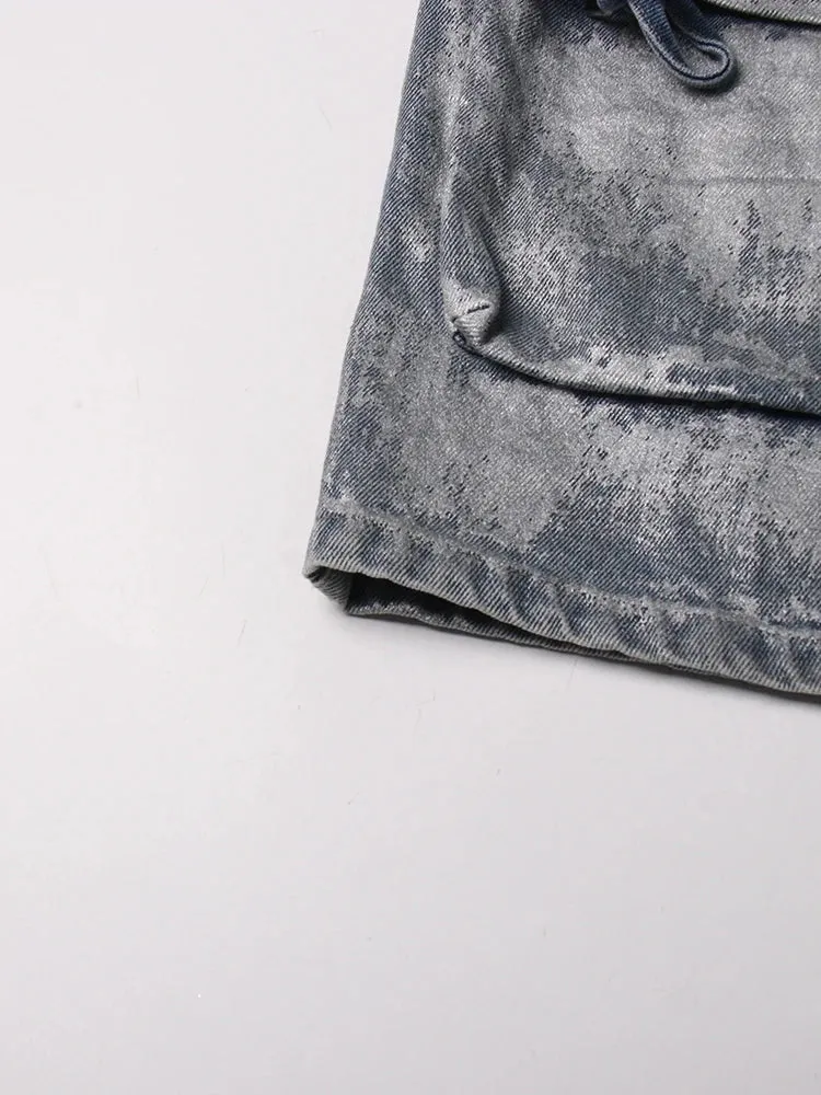 Colorblock Patchwork Pockets Streetwear Denim Pants For Women High Waist Spliced Button Loose Cargo Jeans Female