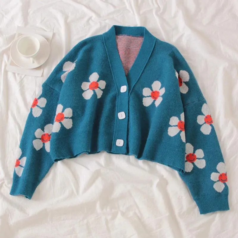 Cute and Preppy Floral Crop Top Cardigan