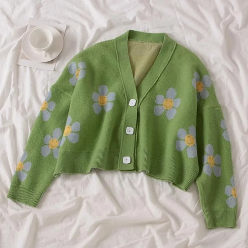 Cute and Preppy Floral Crop Top Cardigan