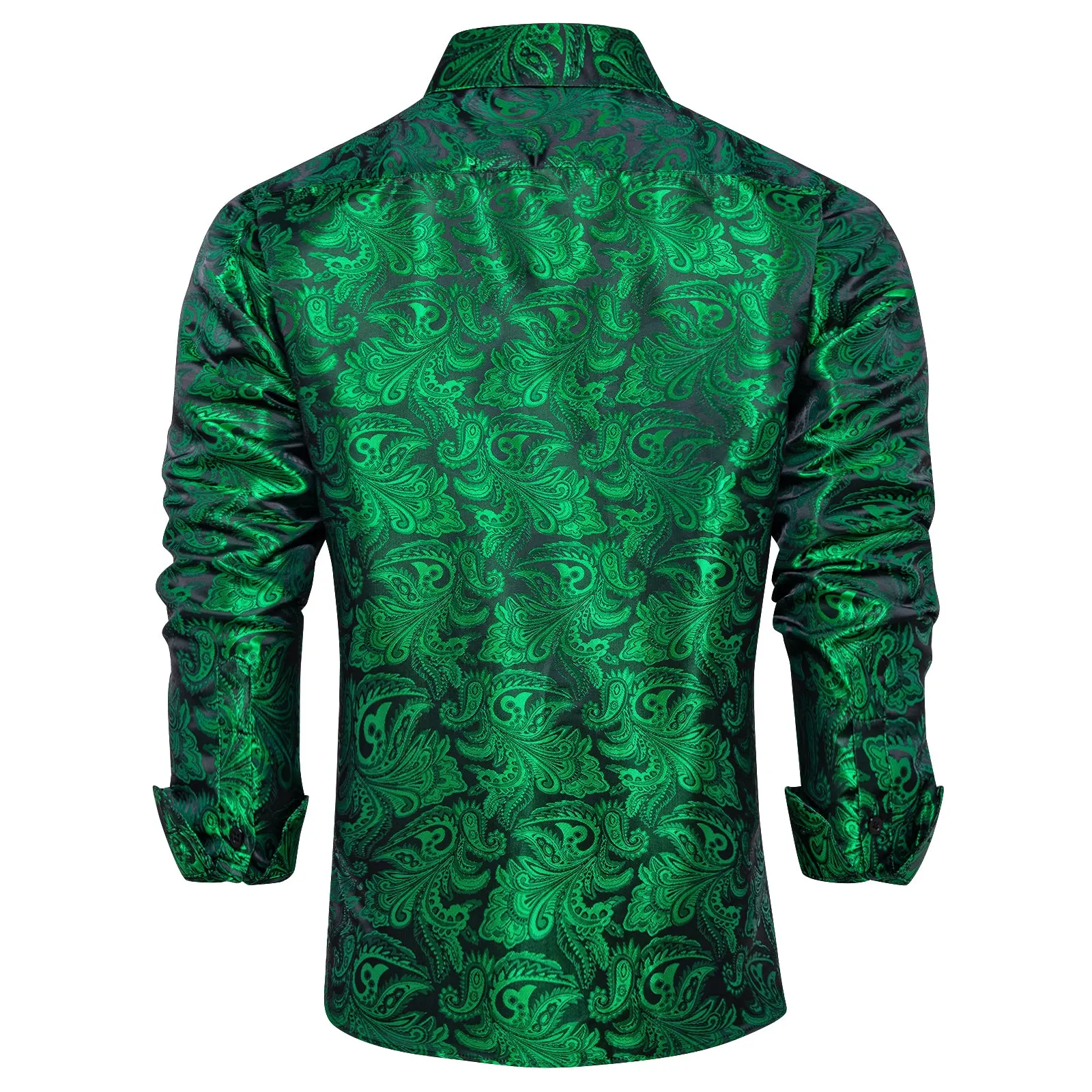 DiBanGu Shirts for Men Green Floral Silk Men's Button Down shirt