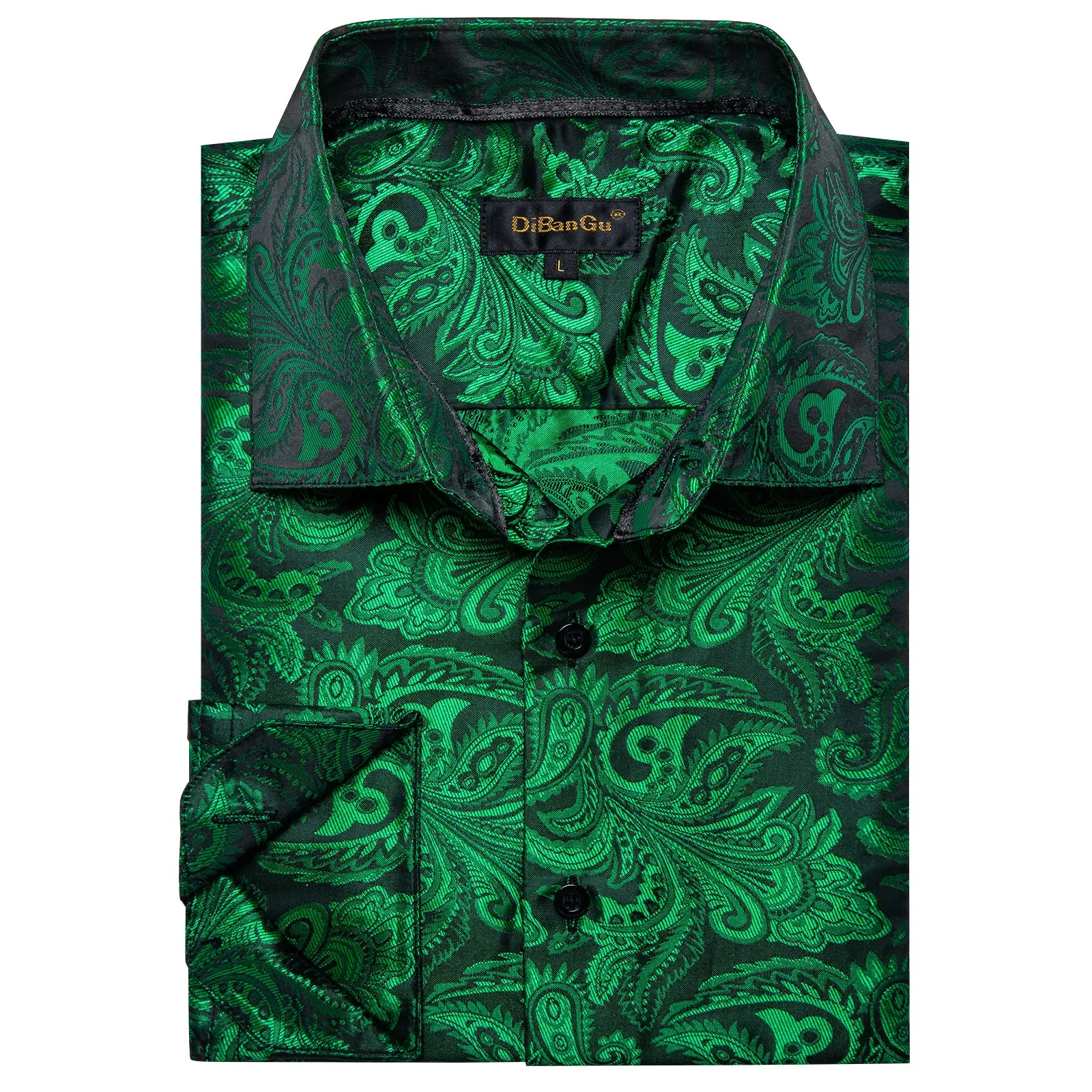 DiBanGu Shirts for Men Green Floral Silk Men's Button Down shirt