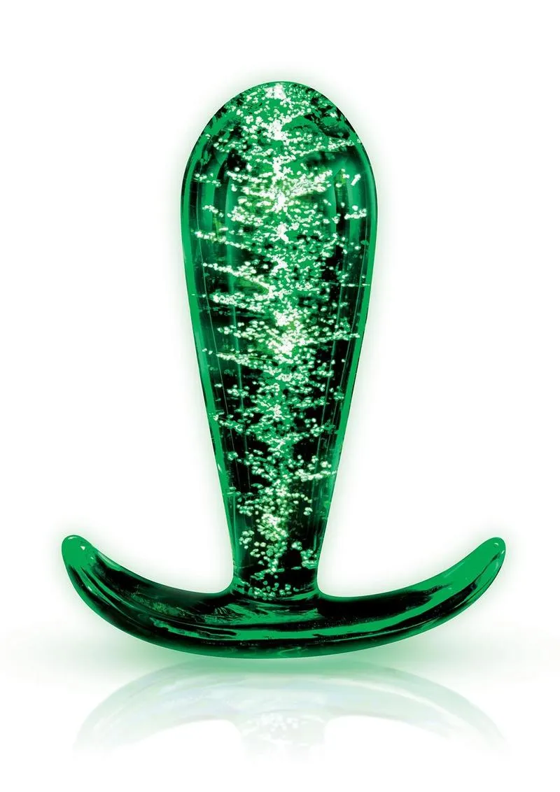 Glow In The Dark 3.5" Glass Butt Plug with Curved Base