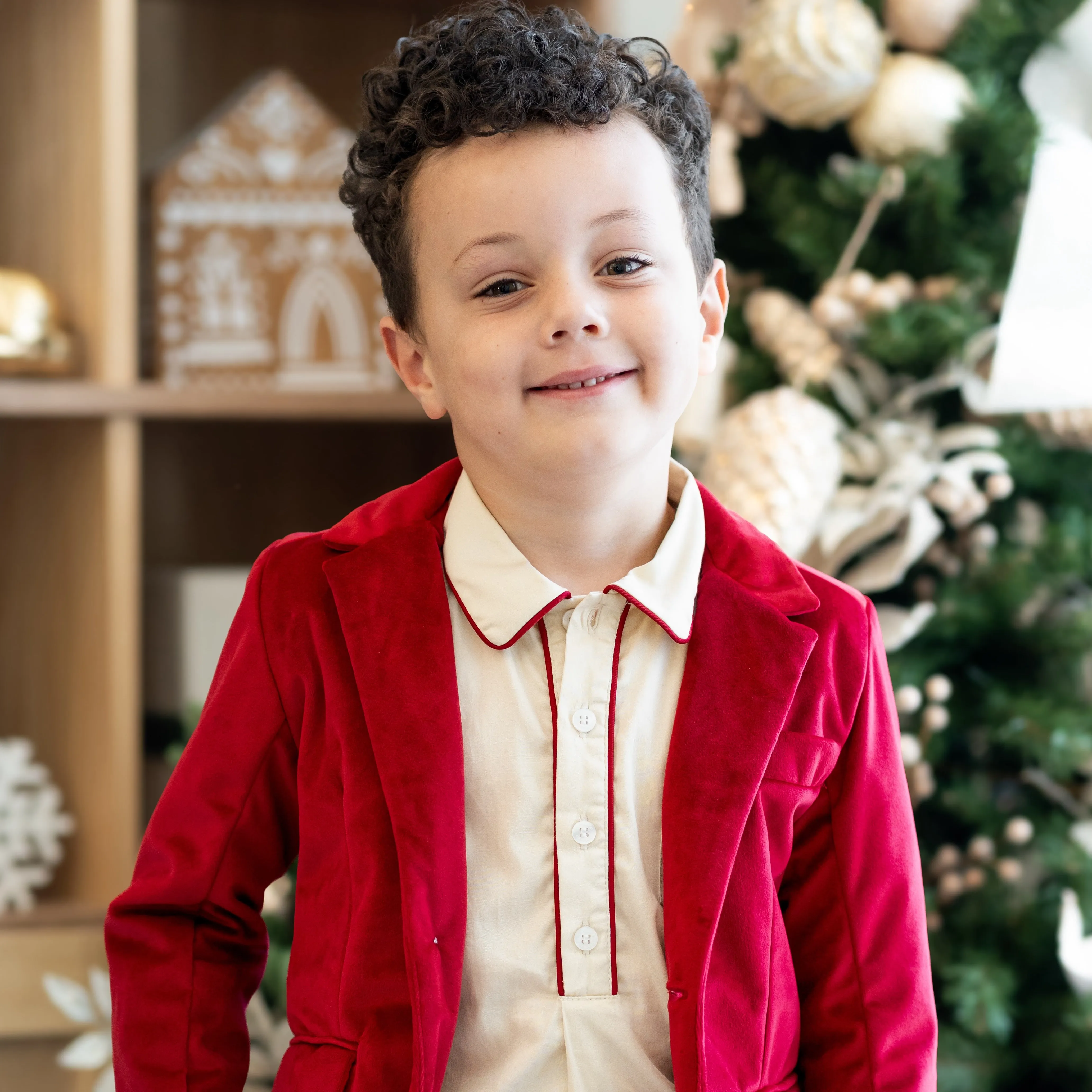Hayden Long Sleeve Boy Set - Red Velvet