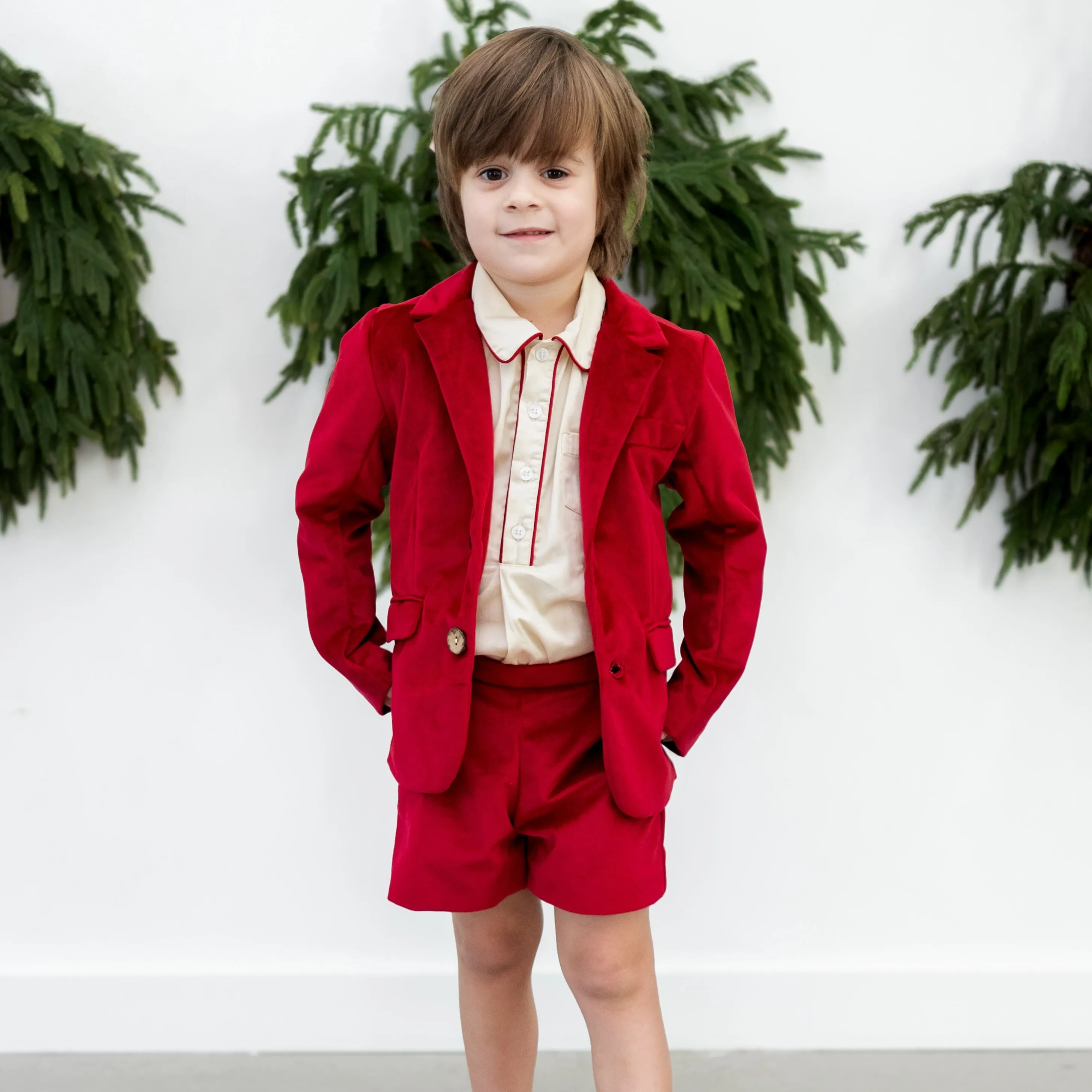 Hayden Long Sleeve Boy Set - Red Velvet