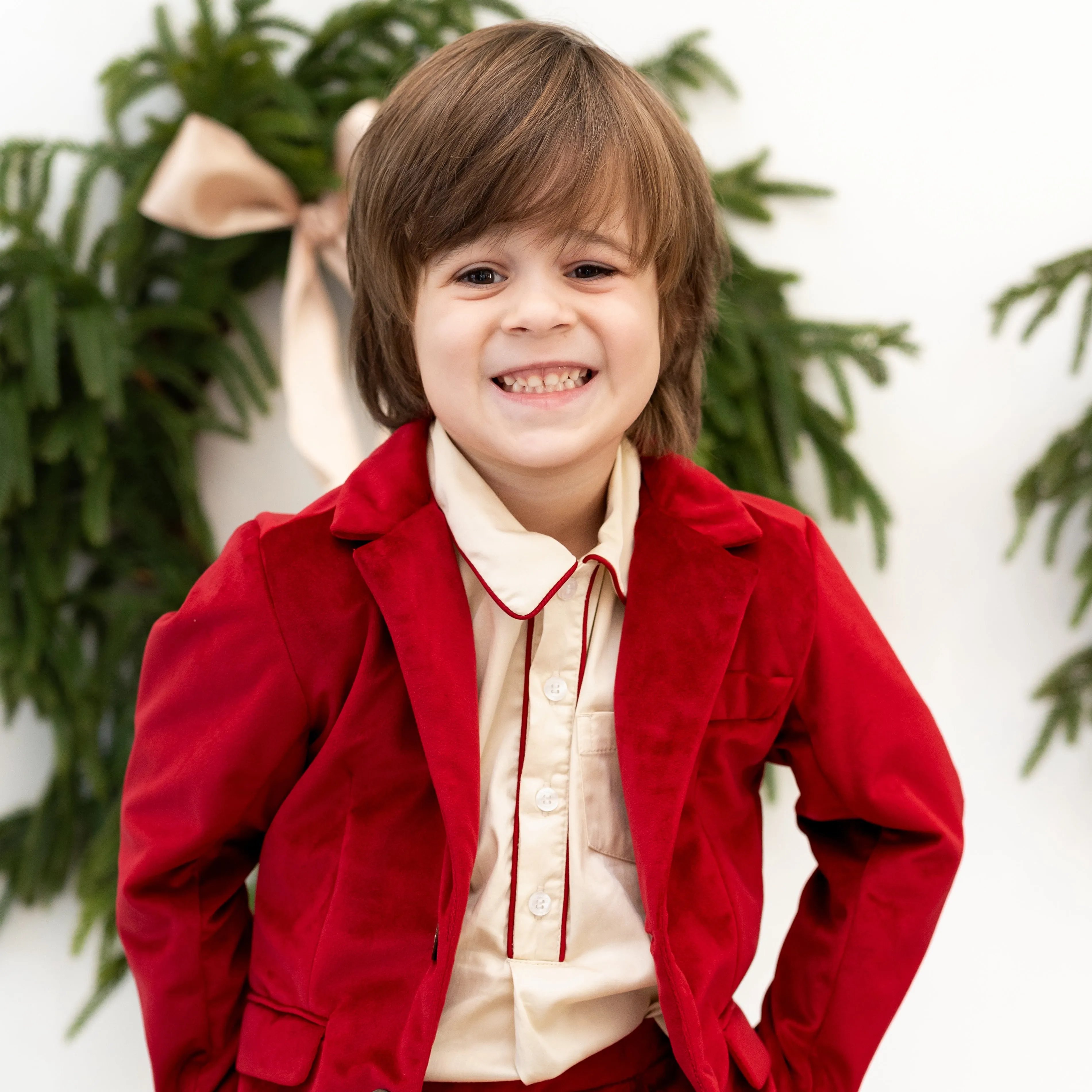 Hayden Long Sleeve Boy Set - Red Velvet
