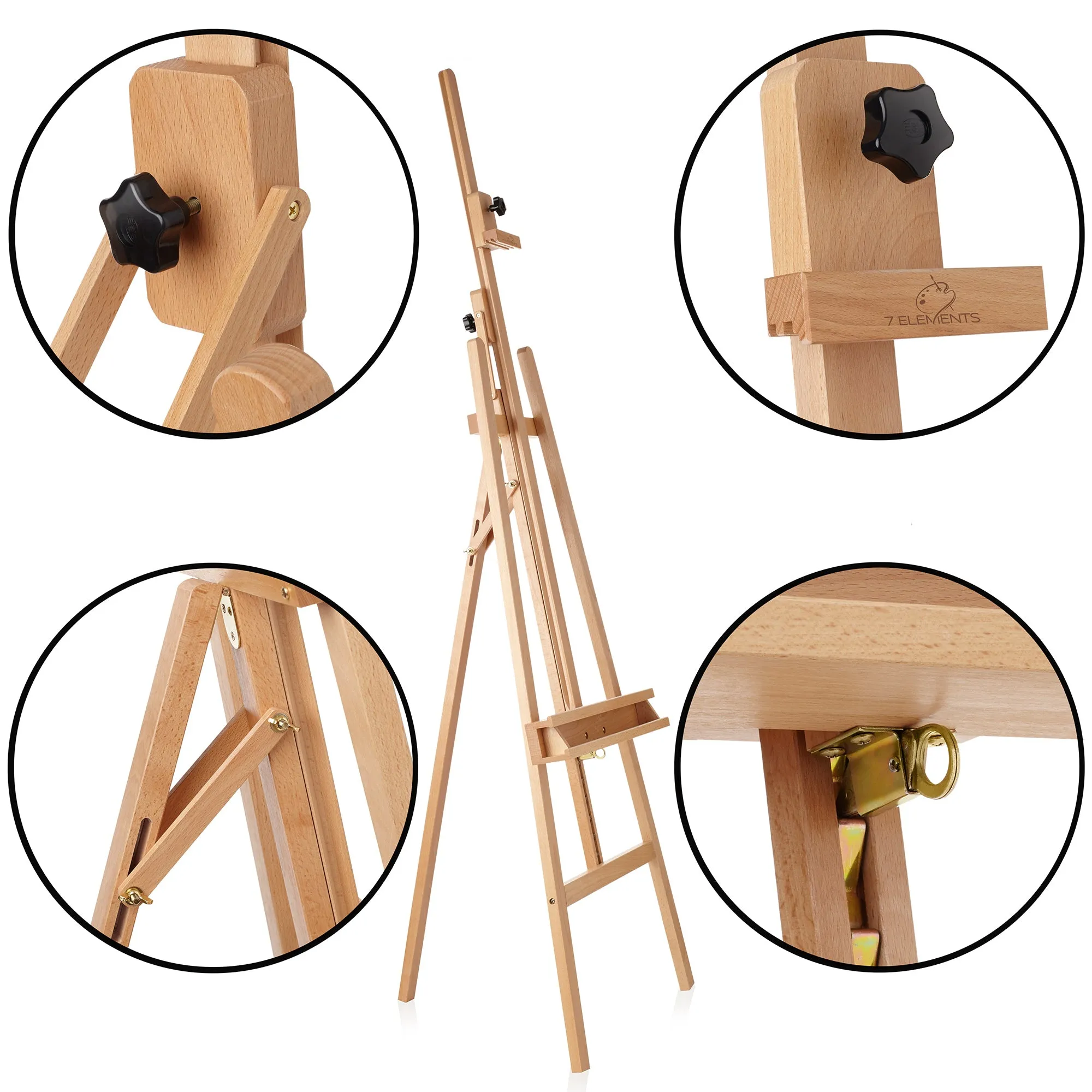 Large Adjustable Beechwood Artist Easel with Brush Holder- 7 Elements