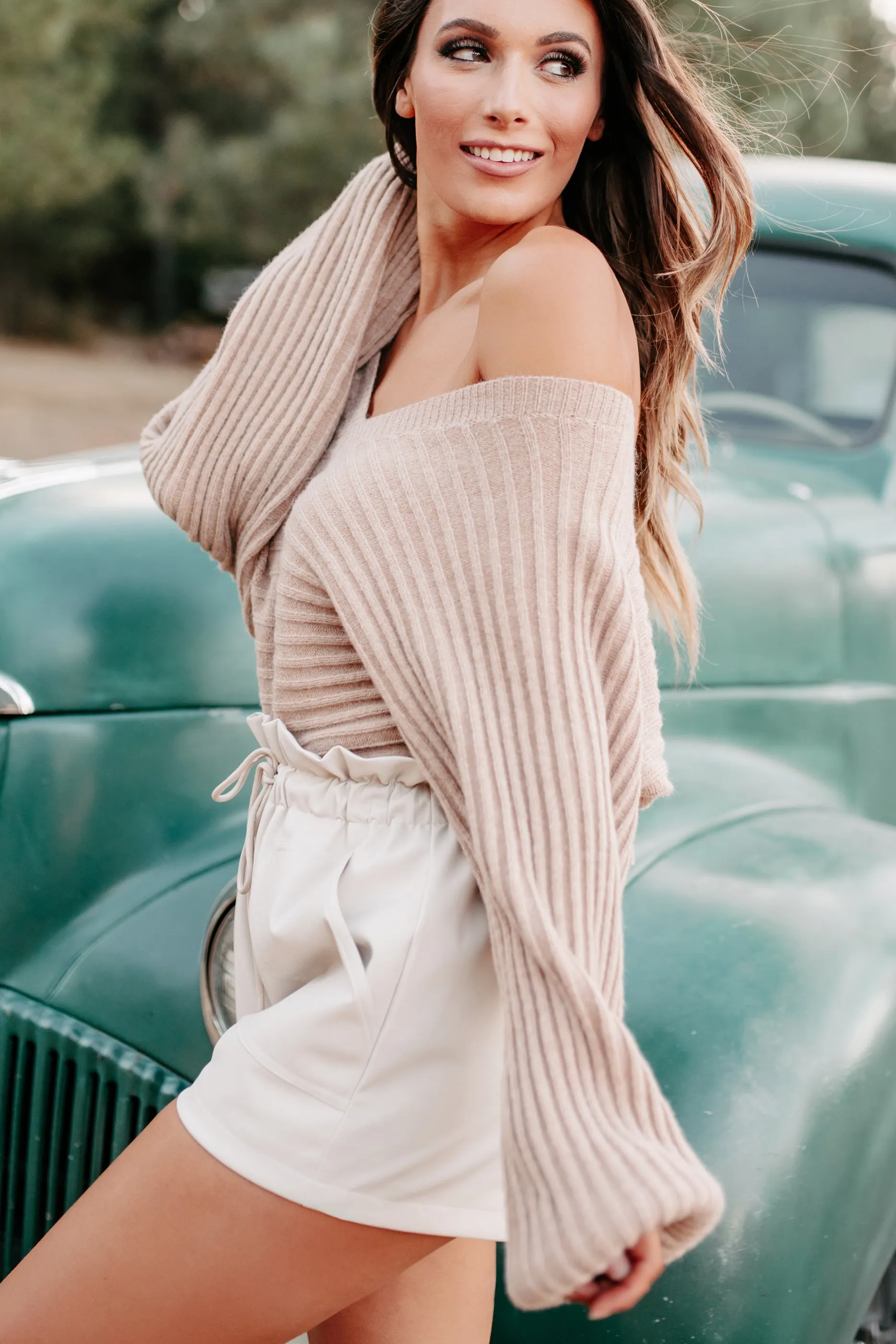 Memorizing You Cropped Tie-Back Sweater (Taupe)