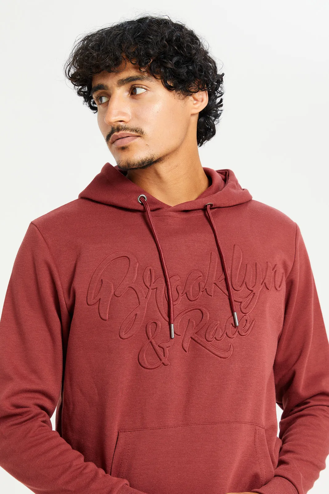 Men Burgundy Hooded Sweatshirt