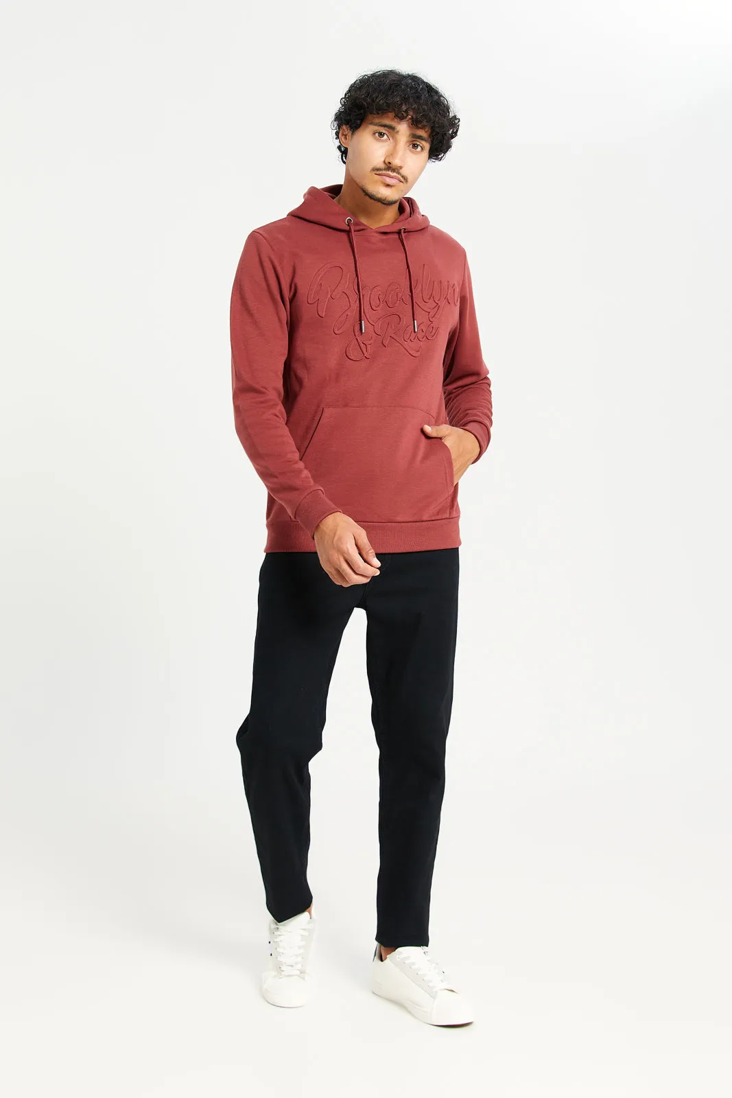 Men Burgundy Hooded Sweatshirt