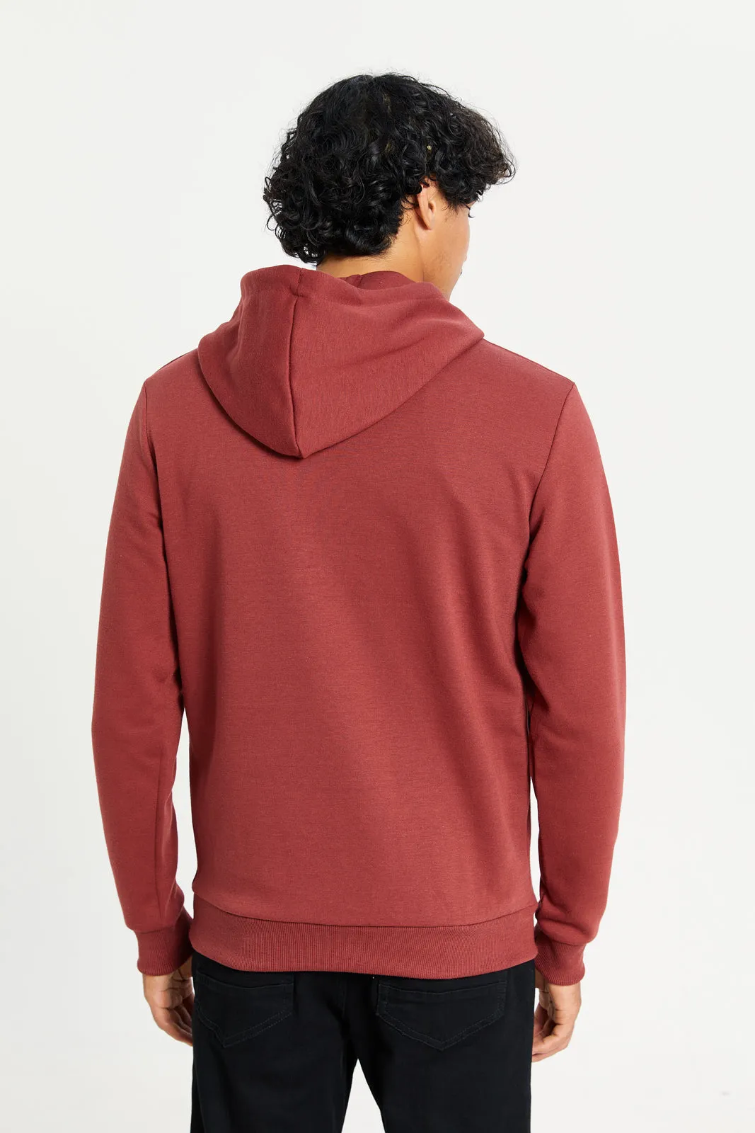 Men Burgundy Hooded Sweatshirt