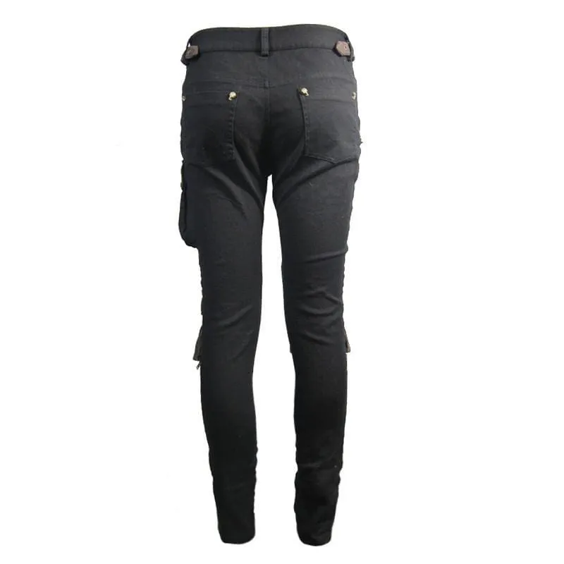 Men's Skinny Goth Pants With Knee Pockets