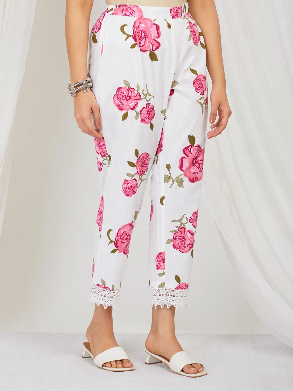 Old Rose Pink & White hand printed Co-ord set of 2