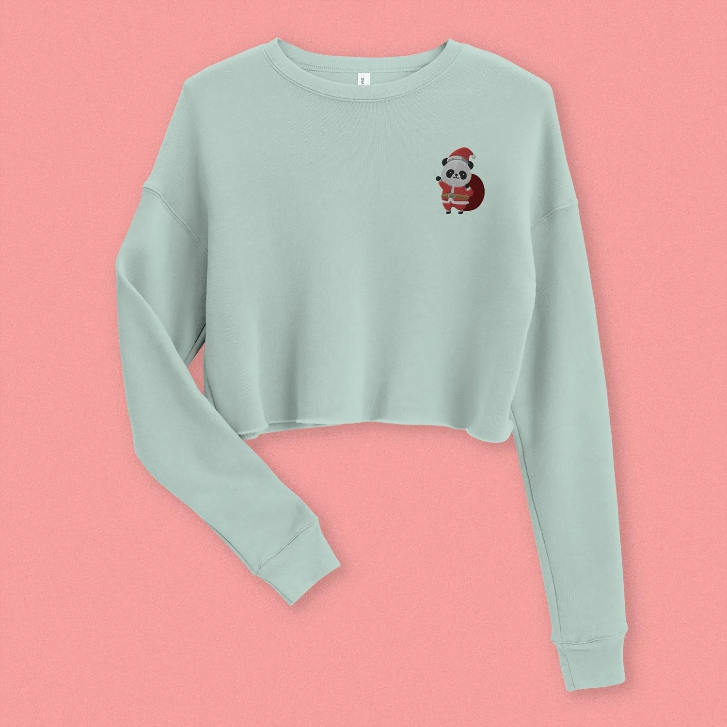 Panda Santa Embroidered Crop Sweatshirt