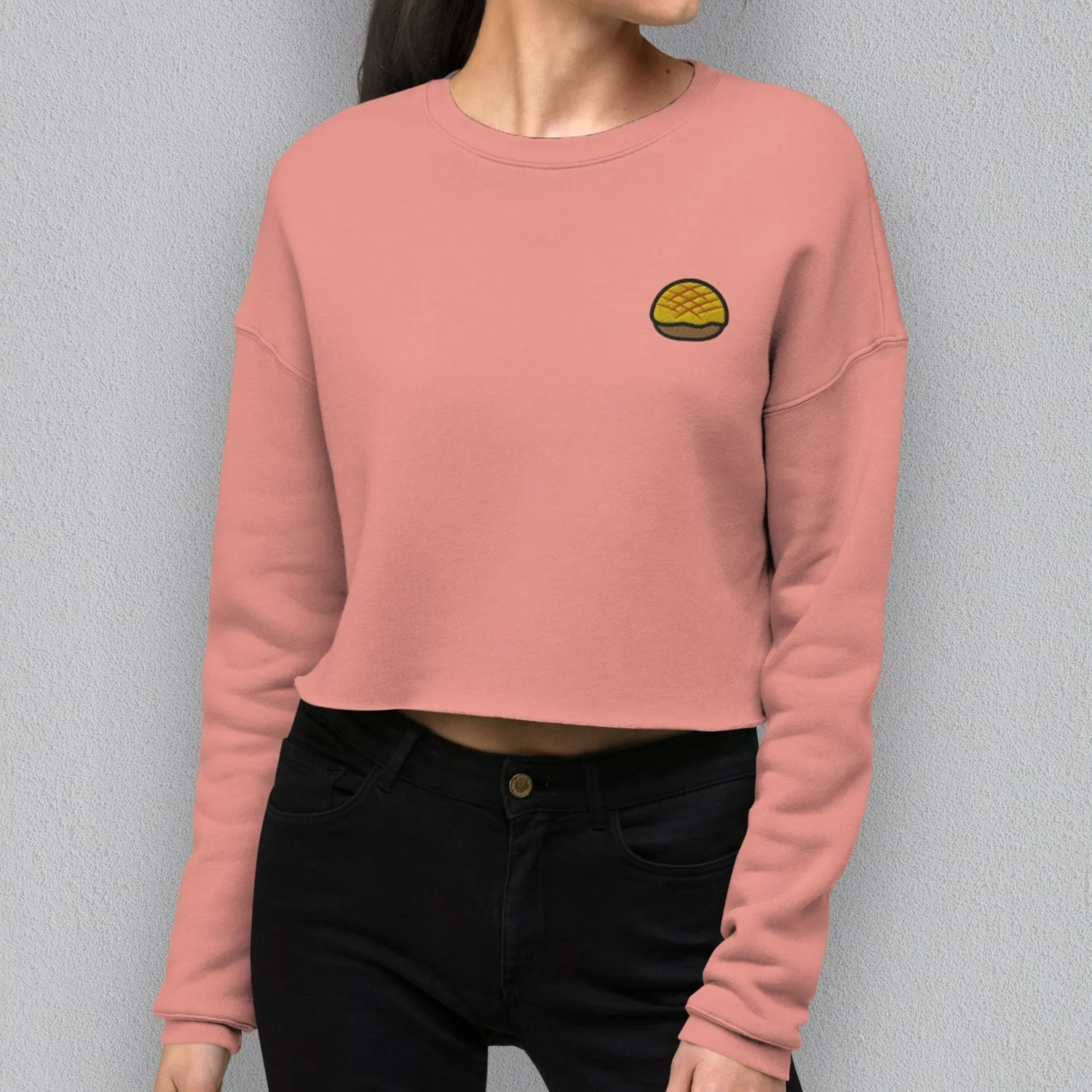 Pineapple Bun Embroidered Crop Sweatshirt