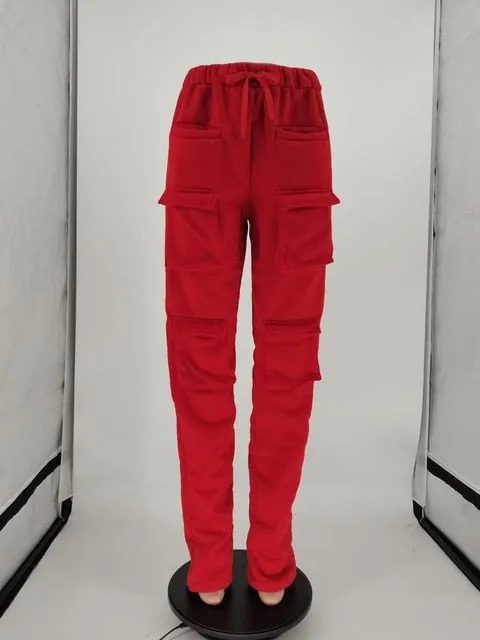 Purpdrank - Women's Red Stacked Sweatpants High Waist Tracksuits Y2K Harajuku Joggers Streetwear Mall Goth Cargo Pants Safari Trousers