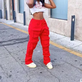 Purpdrank - Women's Red Stacked Sweatpants High Waist Tracksuits Y2K Harajuku Joggers Streetwear Mall Goth Cargo Pants Safari Trousers