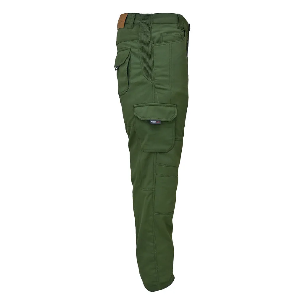 RIDERACT® Men Reinforced Cotton Cargo Motorccycle Pant Green