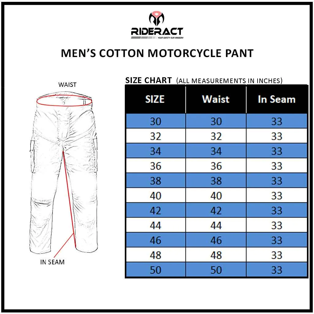 RIDERACT® Men Reinforced Cotton Cargo Motorccycle Pant Green