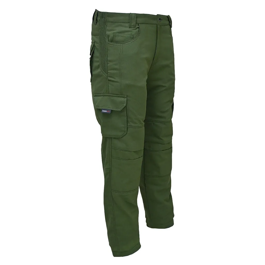 RIDERACT® Men Reinforced Cotton Cargo Motorccycle Pant Green
