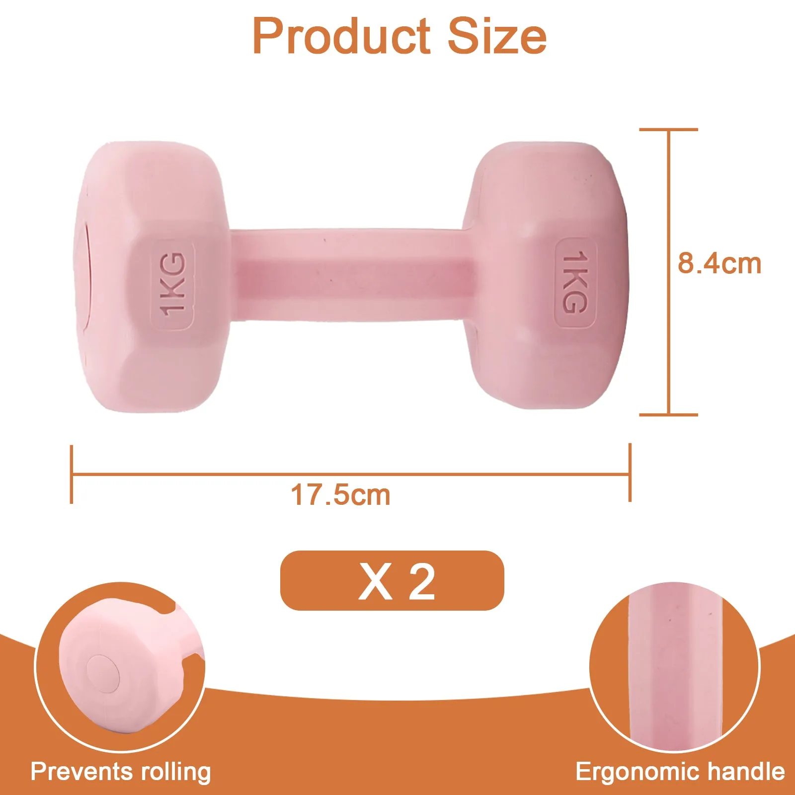 Set of 2 Dumbbells 1KG Each Pink