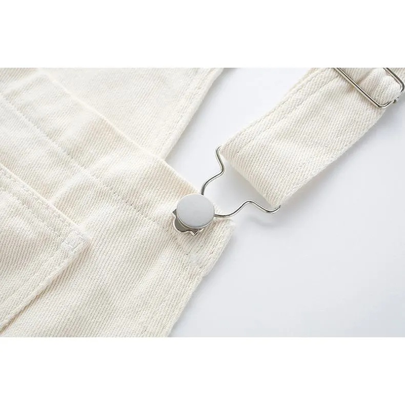 Slimming Embroidery Loose Fit Washed Denim Overalls