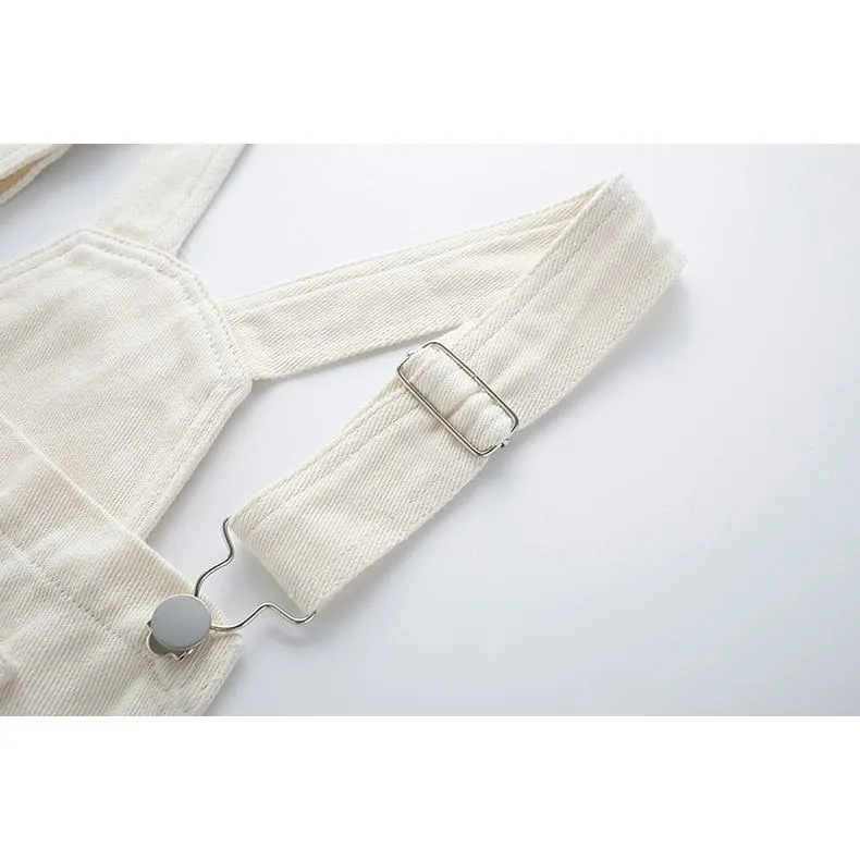 Slimming Embroidery Loose Fit Washed Denim Overalls