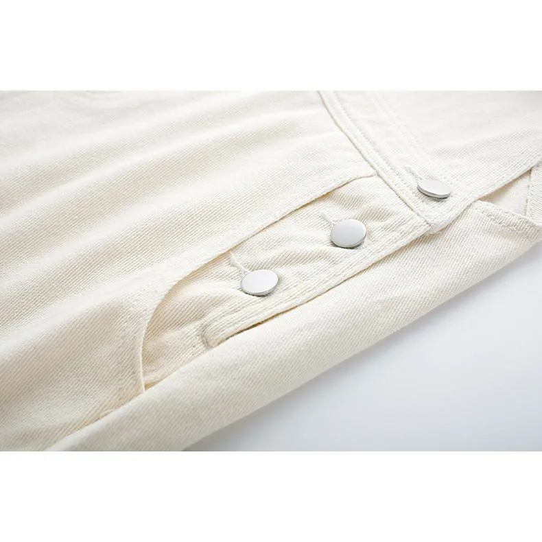 Slimming Embroidery Loose Fit Washed Denim Overalls